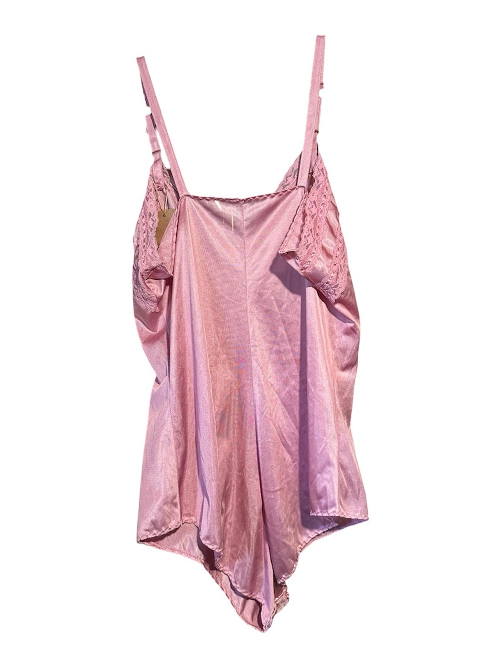 Vintage Pink Teddy Lace Trim Body Suit One Piece Tank Top Large - Picture 2 of 8